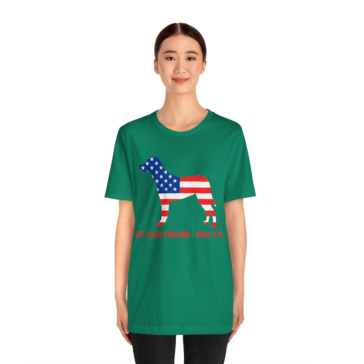 Patriotic Dog Lover Tee | Off Leash Freedom T-shirt, Dog Graphic Shirt, Fourth of July Gift, Casual Wear, Pet Lover Apparel - 13790