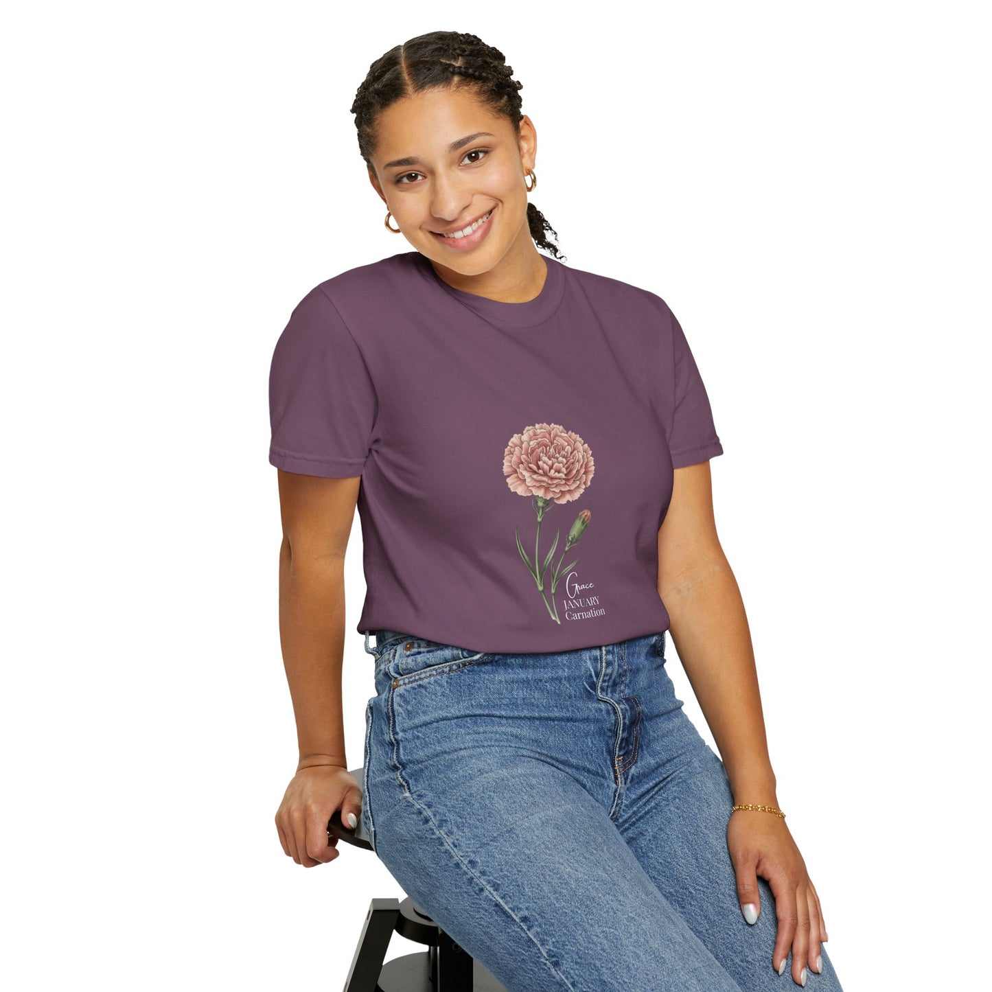 January Carnation Birth Flower T-Shirt – Customizable - 14672