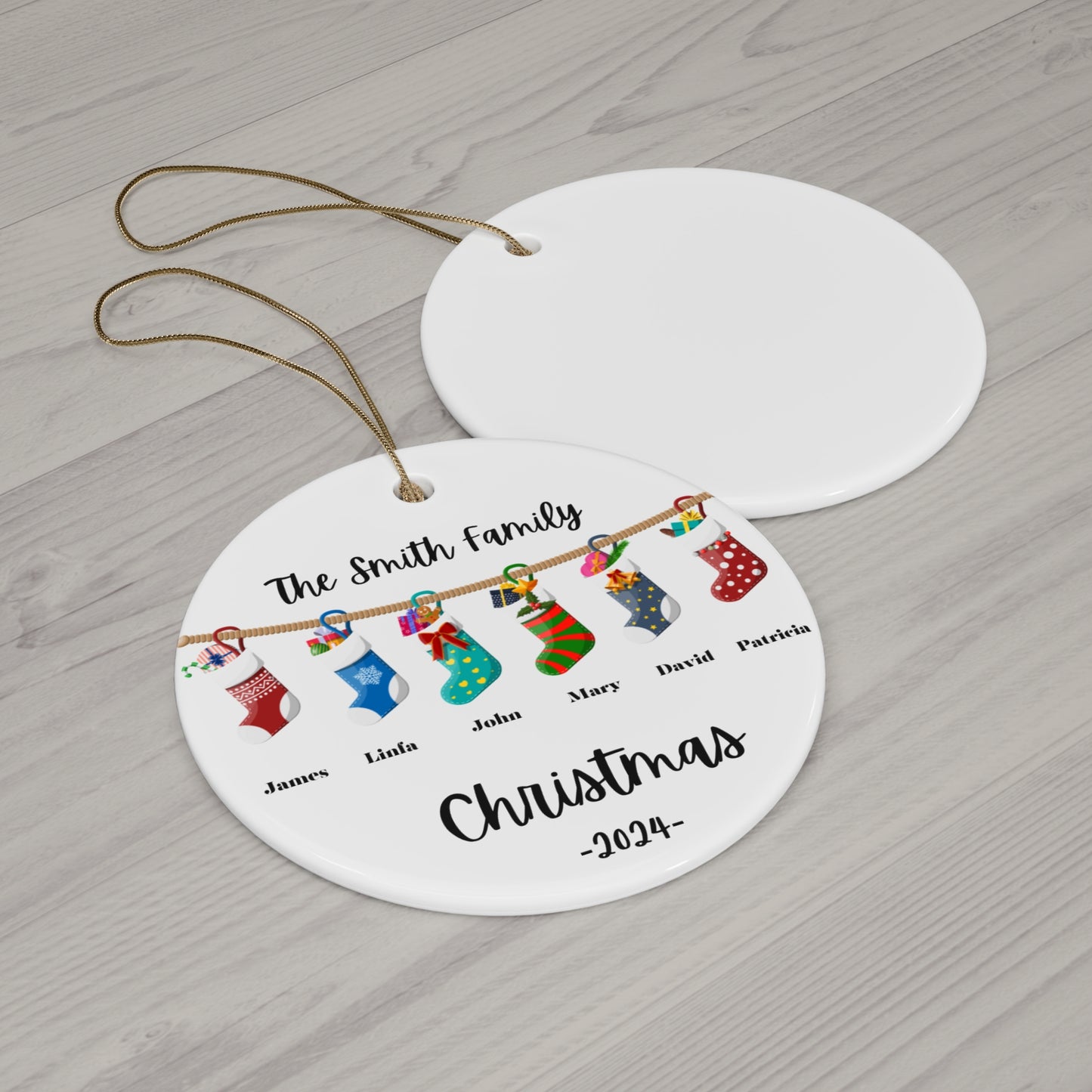 Stockings, Family of 6, Customizable - Ceramic Ornament, 2 Shapes, Circle & Snowflake - 10090