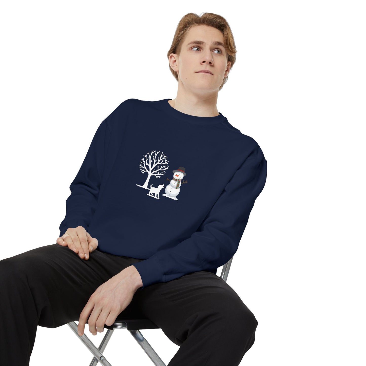 Winter Tree, Snowman, Puppy - Unisex Garment-Dyed Sweatshirt - 10261