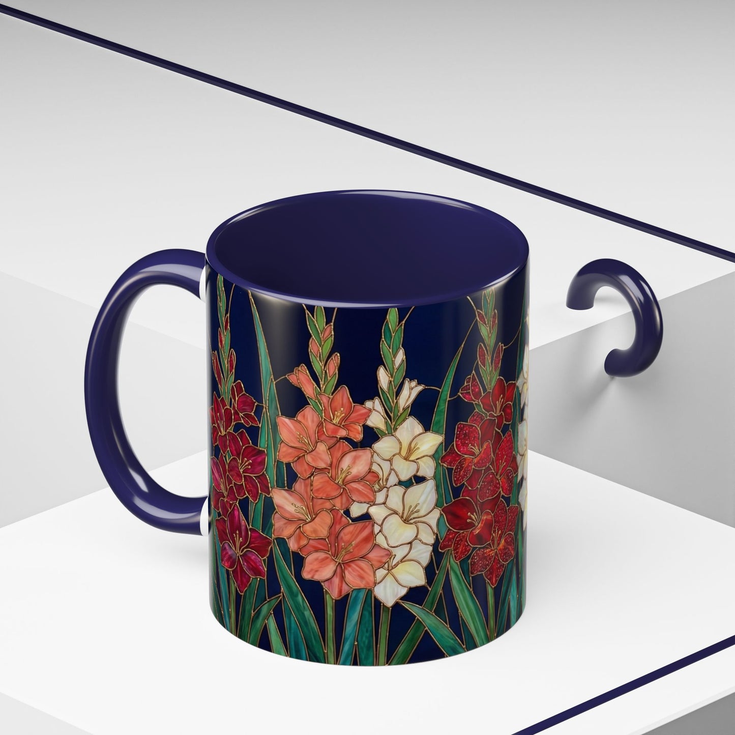Gladiolus Floral Accent Coffee Mug — Stained Glass Design (11/15oz) - 14594