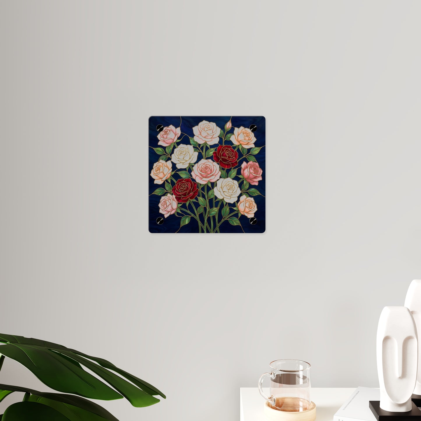 Rose Stained Glass Acrylic Wall Art Panel — Floral Garden Decor - 14604