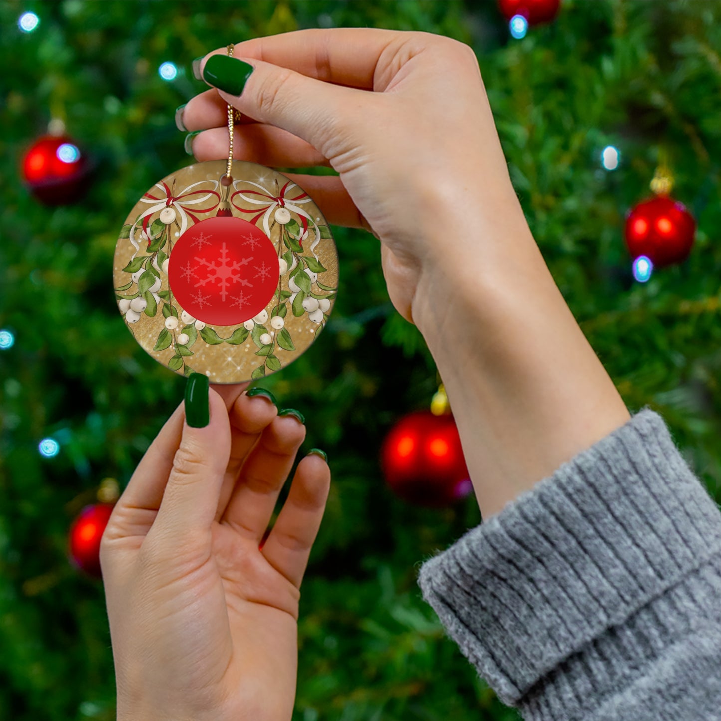 Shimmering Red - Ceramic Ornament, 4 Shapes