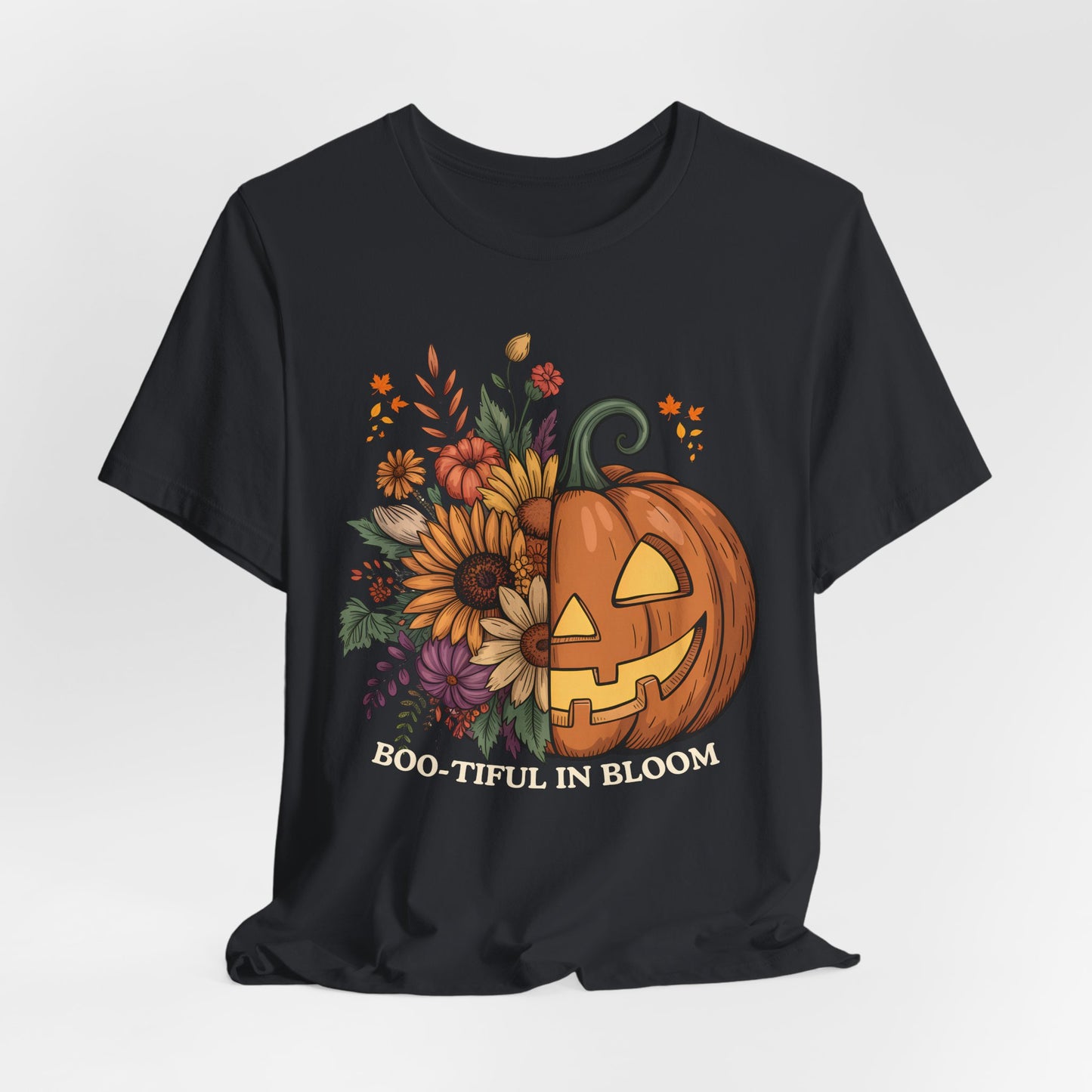 Boo-tiful in Bloom Halloween Pumpkin Floral T-Shirt — Fall Graphic Tee - 14925