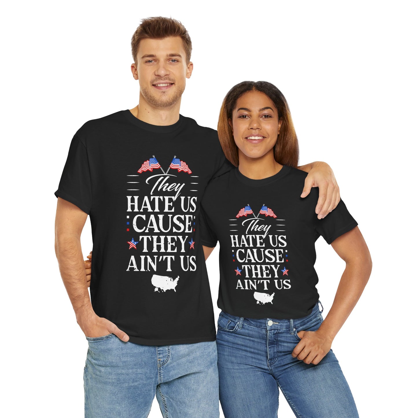 Patriotic Unisex Heavy Cotton Tee - 'They Hate Us Cause They Ain't Us' - Gift for Freedom Lovers, Casual Wear, Independence Day - 13651