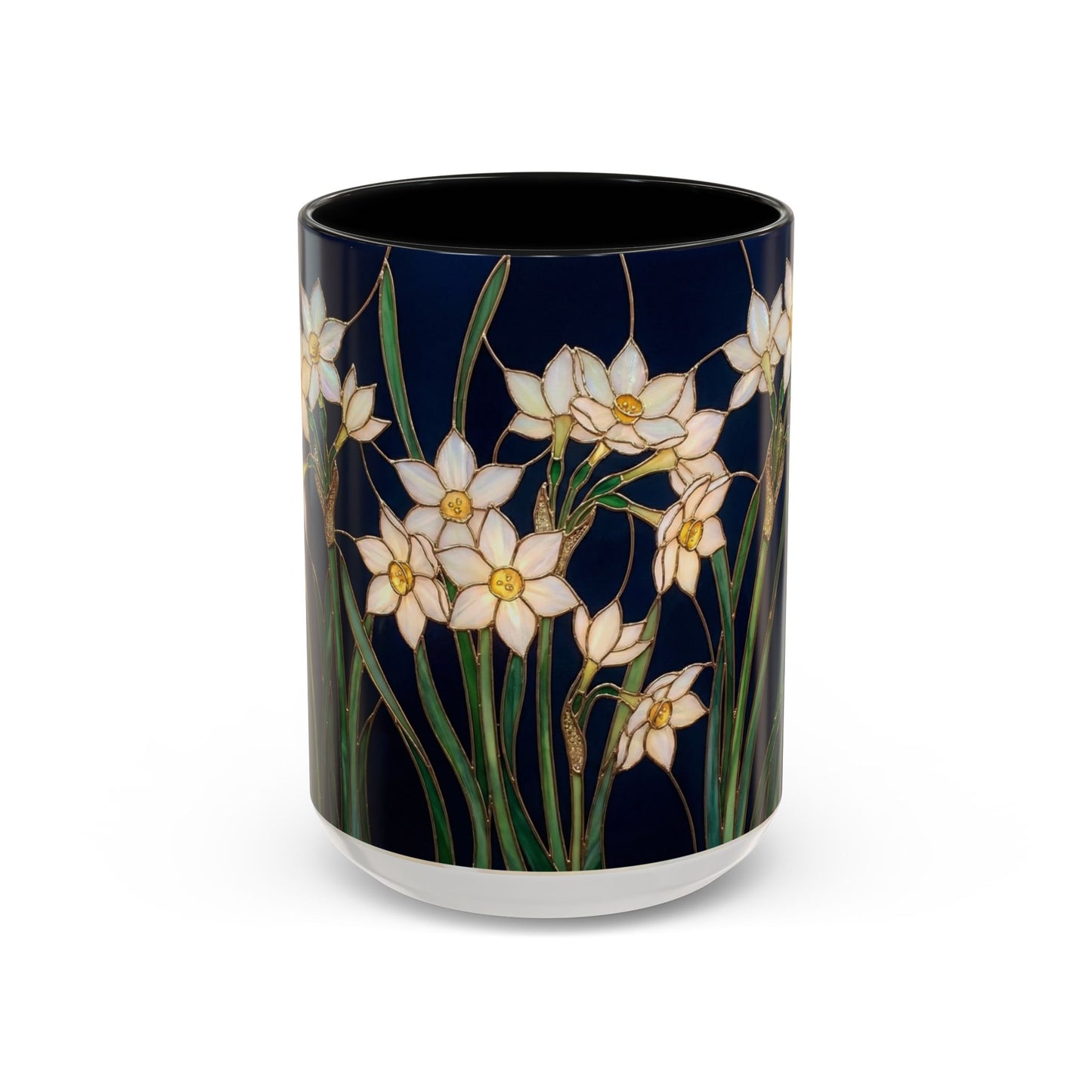 Narcissus Bloom Accent Coffee Mug — Stained Glass Design 11/15oz - 14597