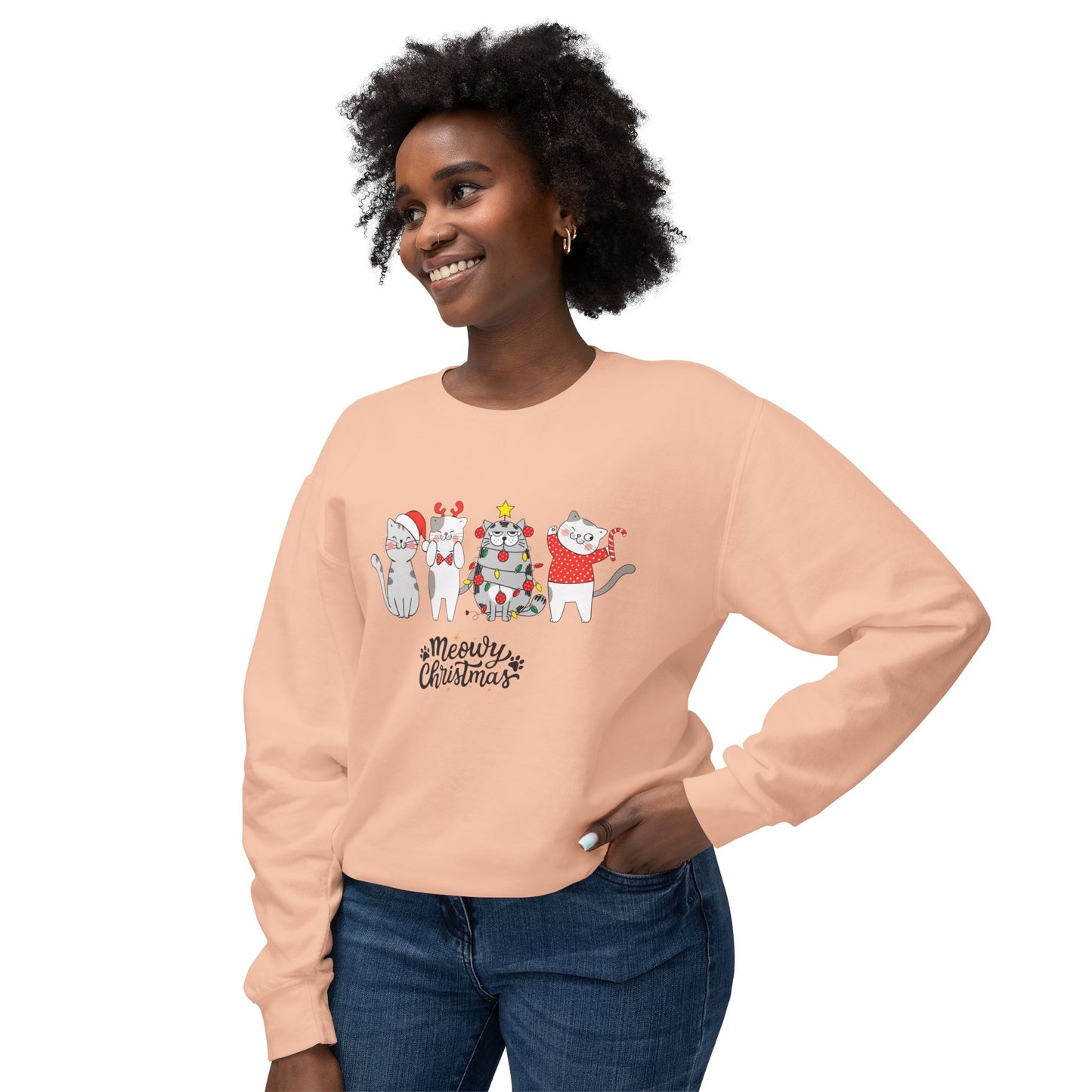 Meowy Christmas - Unisex Lightweight Crewneck Sweatshirt