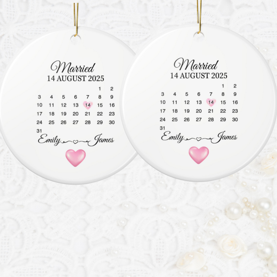 Personalized Wedding Ornaments, Custom Date, Married Keepsake, Holiday Decor, Engagement Gift, Anniversary Decoration - 14083