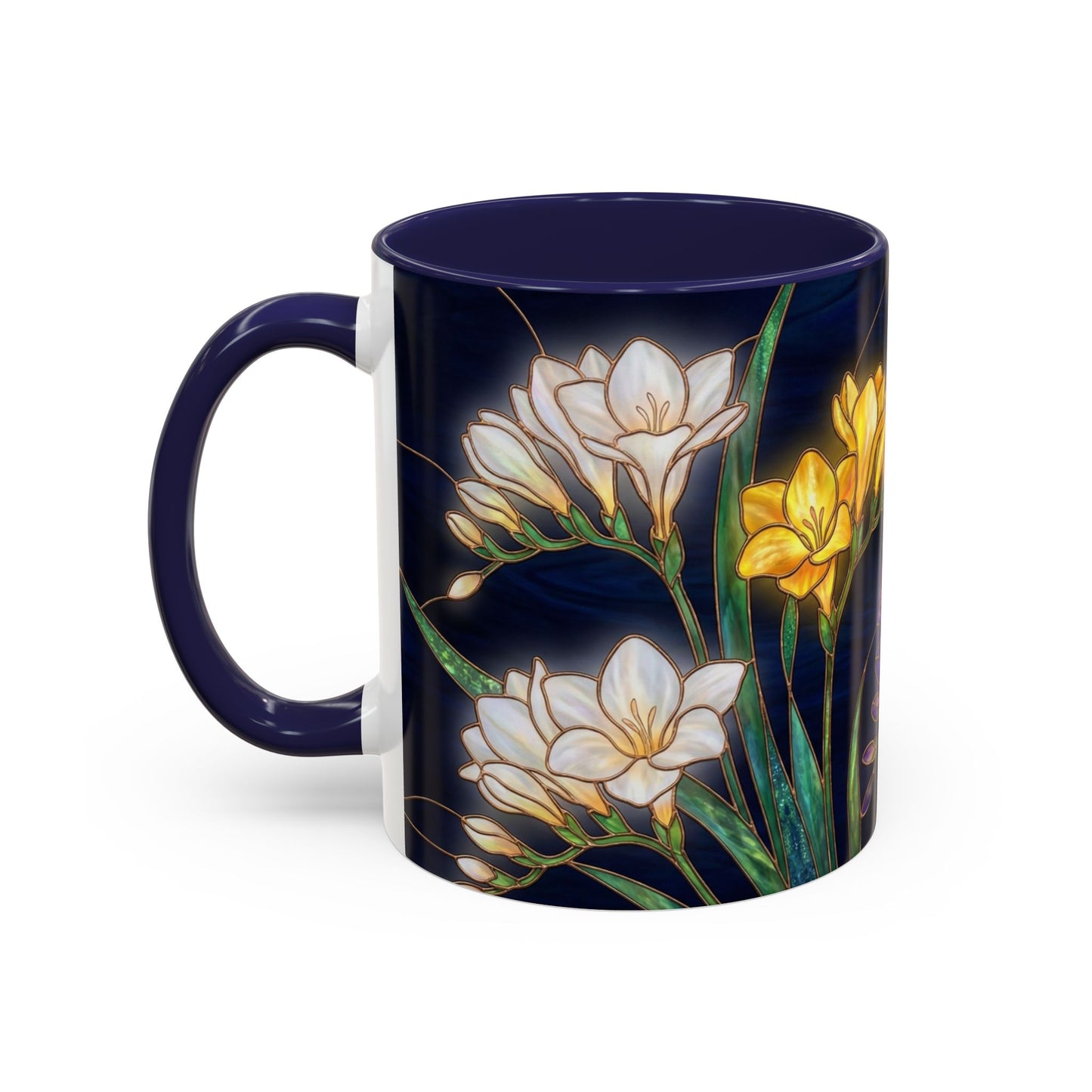 Freesia Floral Accent Coffee Mug — Stained Glass Design (11/15 oz) - 14566