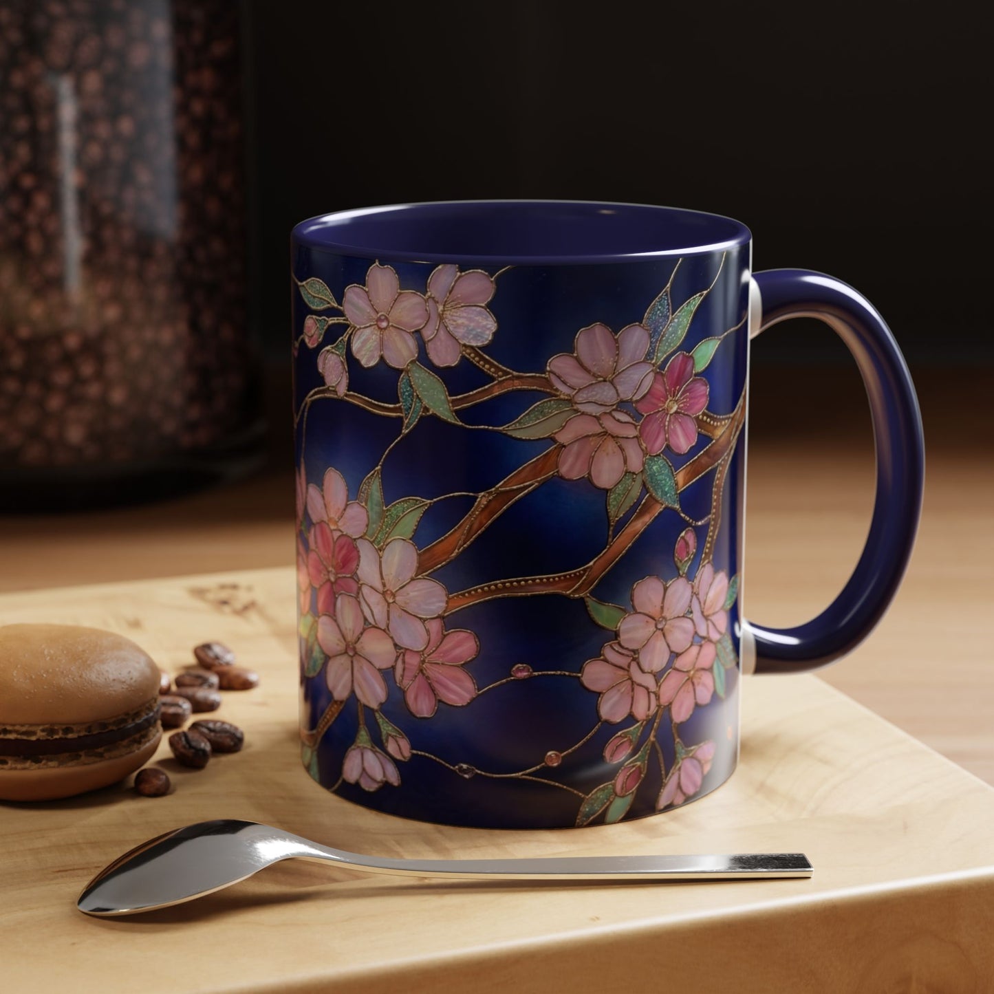 Cherry Blossom Accent Coffee Mug — Stained Glass Design 11/15oz - 14560