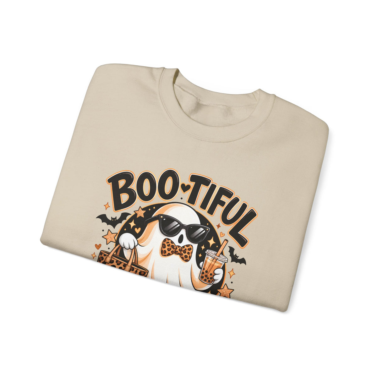 Boo-tiful Halloween Ghost Sweatshirt,  Leopard Print Crewneck - 14523