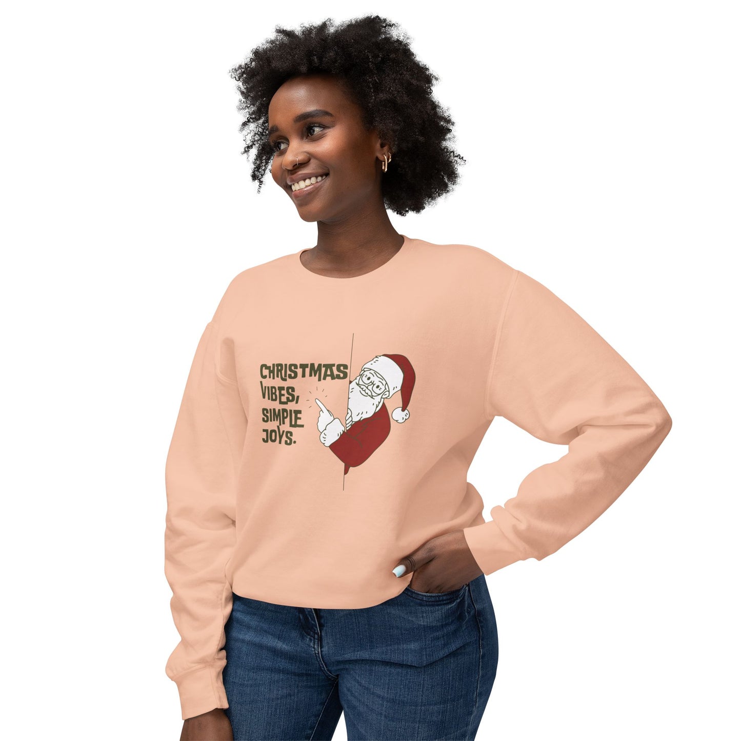 Christmas Vibes, Simple Joys - Unisex Lightweight Crewneck Sweatshirt