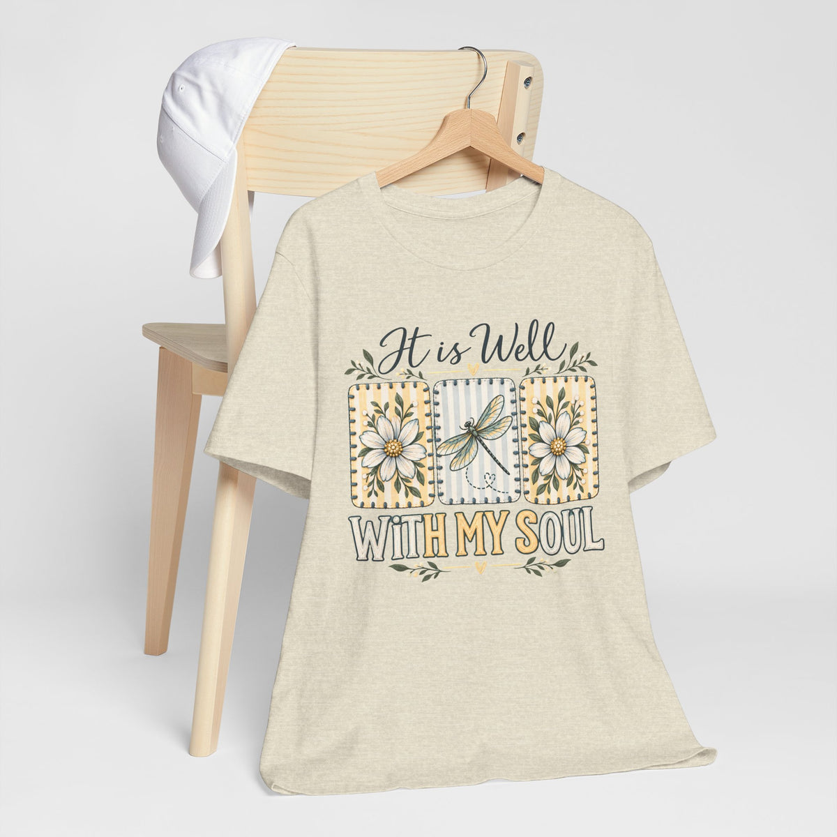 It Is Well With My Soul T-Shirt, Floral Dragonfly Christian Faith Tee - 14991