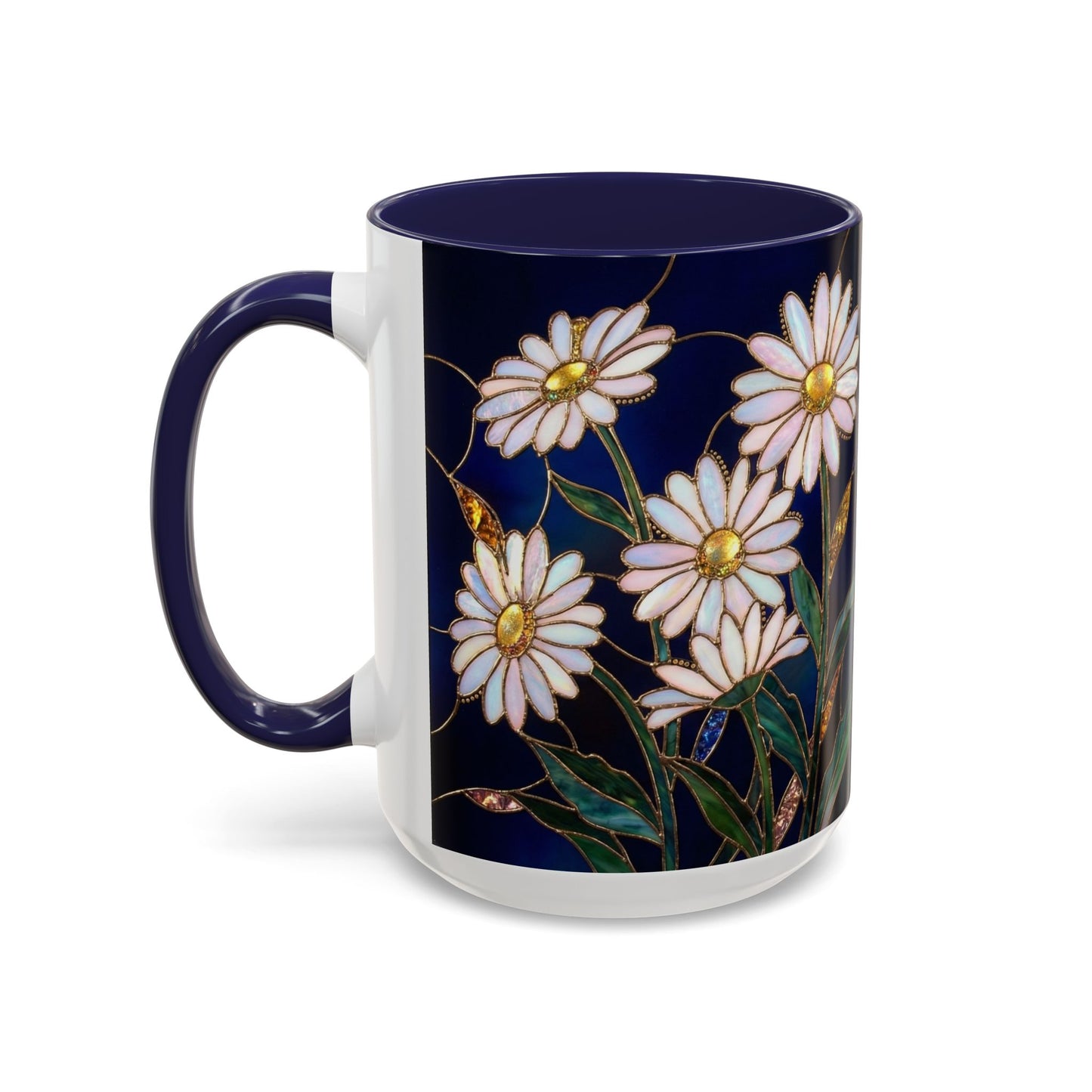 Daisy Floral Accent Coffee Mug — Stained Glass Design (11/15oz) - 14563