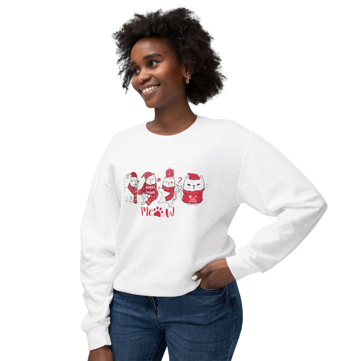 Cats, Merry Christmas - Unisex Lightweight Crewneck Sweatshirt - 10046