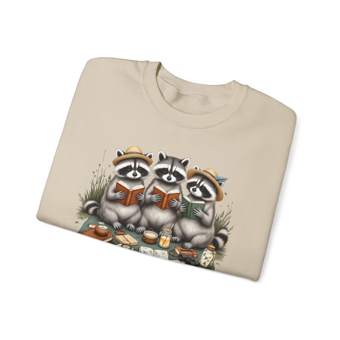 Paws & Pages Raccoon Reading Sweatshirt – Cozy Book Lover Crewneck, Cute Reader Gift - 14817