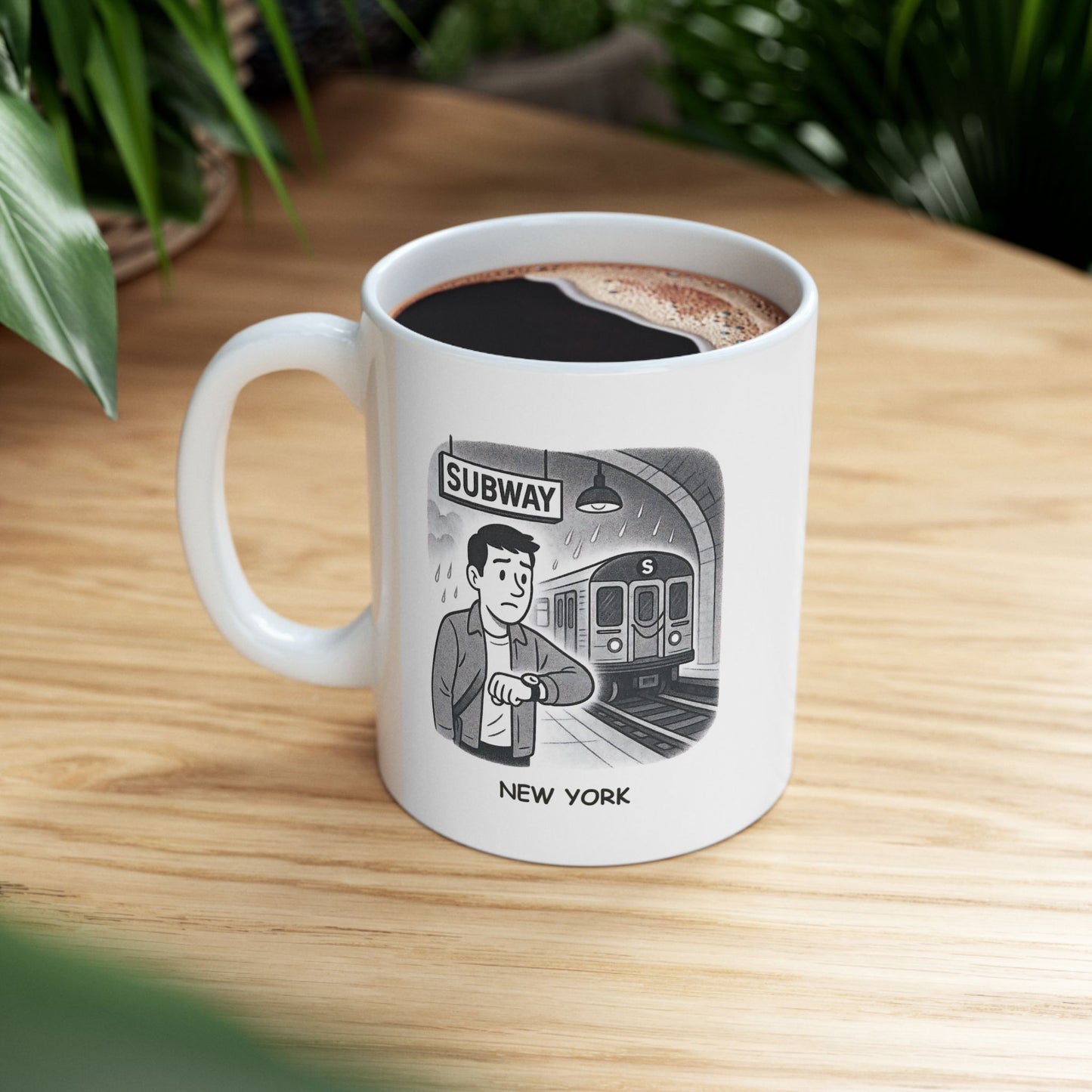 "New York: Where the only thing more unpredictable than the weather is the subway schedule." Ceramic Mug, (11oz, 15oz) - 12845