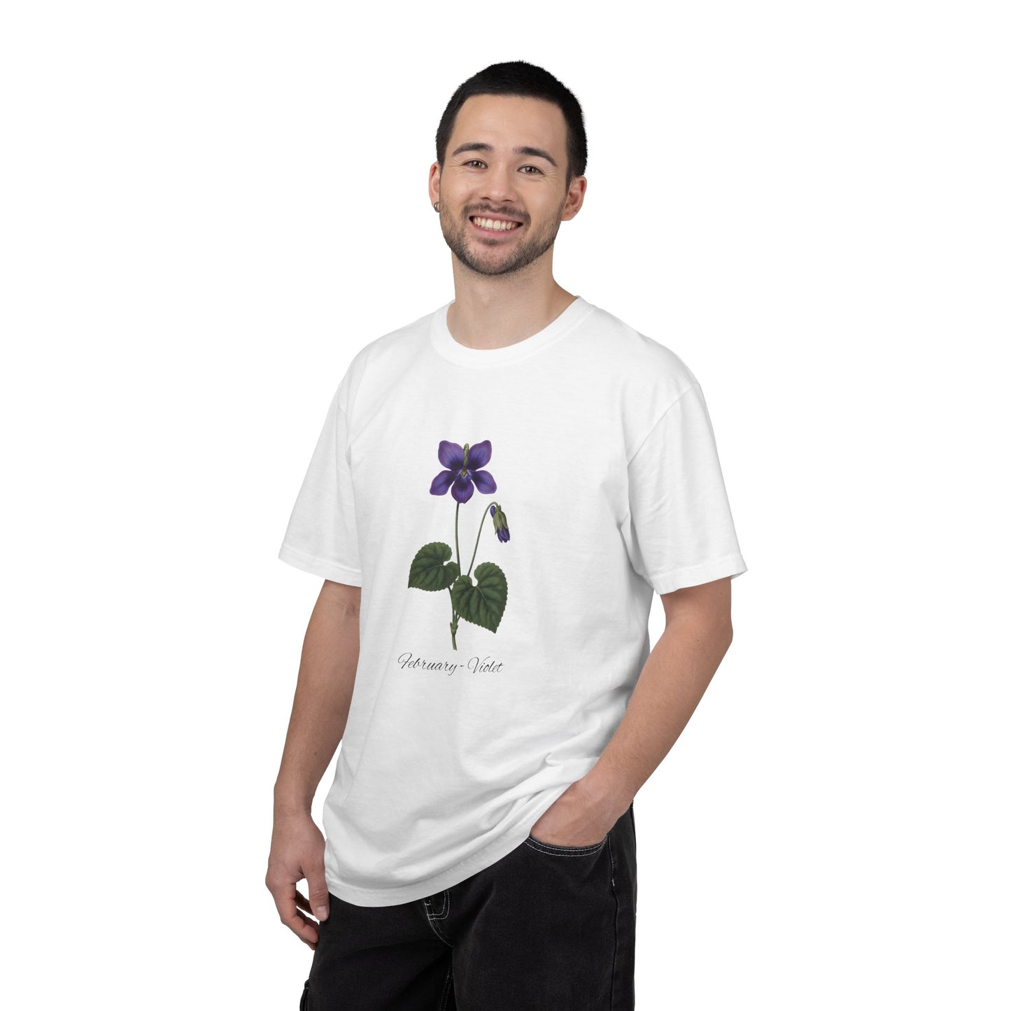 February Birth Flower Violet T-Shirt – Heavyweight Garment-Dyed Tee - 14700