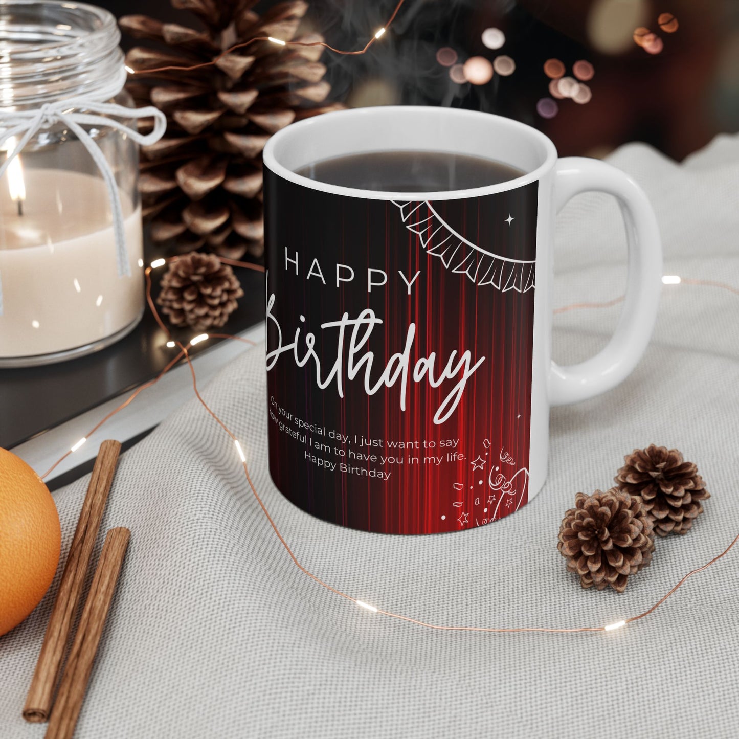 Happy Birthday Ceramic Mug with Custom Photo Frame, Personalized Gift Cup, Birthday Celebration Drinkware - 13994