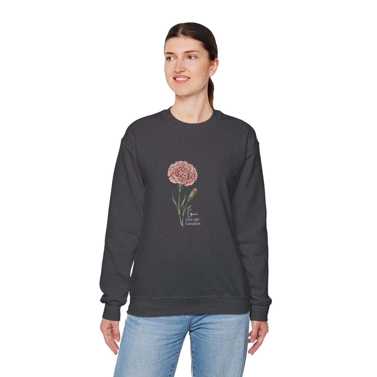 January Carnation Crewneck Sweatshirt — Customizable - 14673