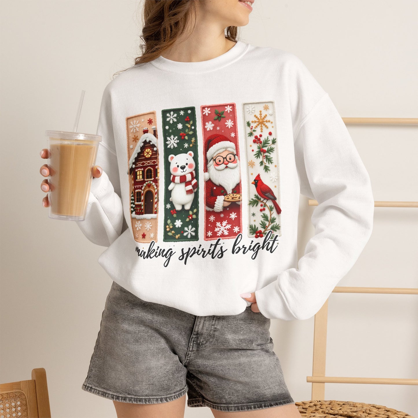 Making Spirits Bright Christmas Crewneck Sweatshirt, Holiday Graphic Sweater - 14932