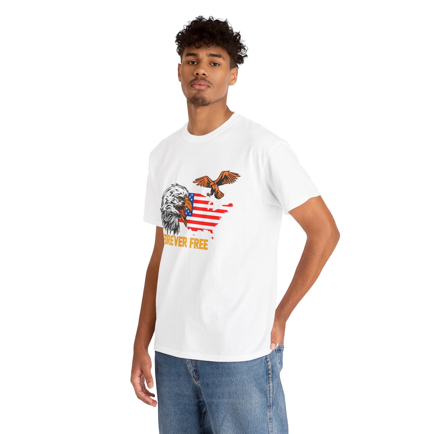 Unisex Heavy Cotton Tee with "Forever Free" Design - Perfect for Patriotic Events, July 4th Celebrations, Gifts, Summer Wear, Casual Outfits - 13692