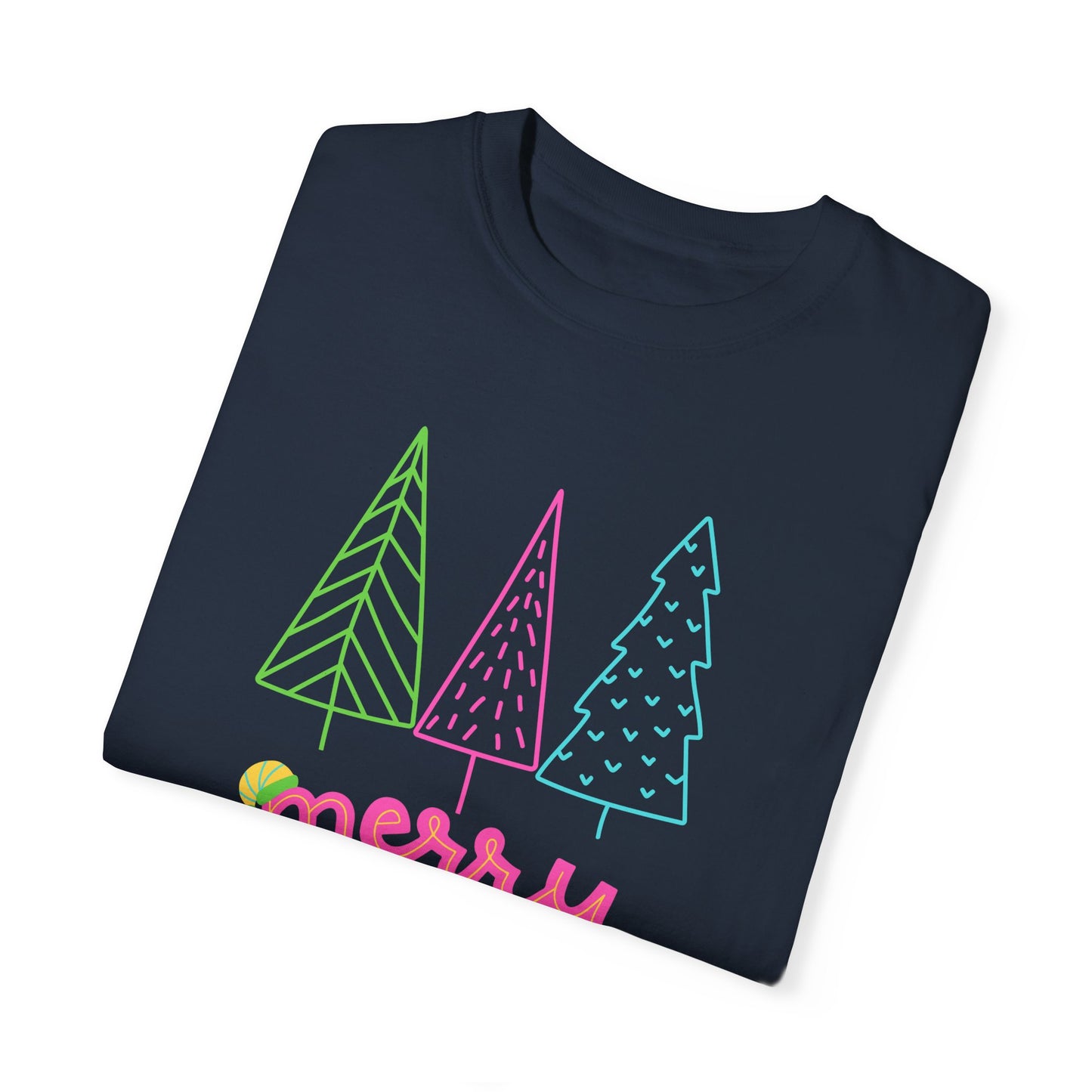 Trees, Merry Christmas - Unisex Garment-Dyed T-shirt - 10535