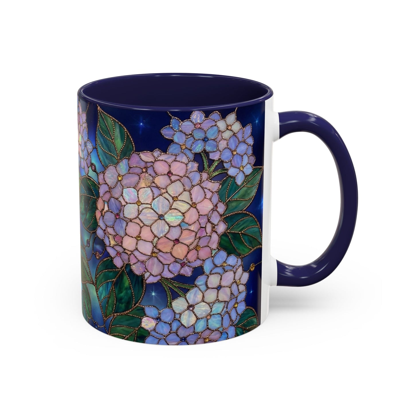 Hydrangea Floral Accent Coffee Mug — Stained Glass Design (11/15 oz) - 14571