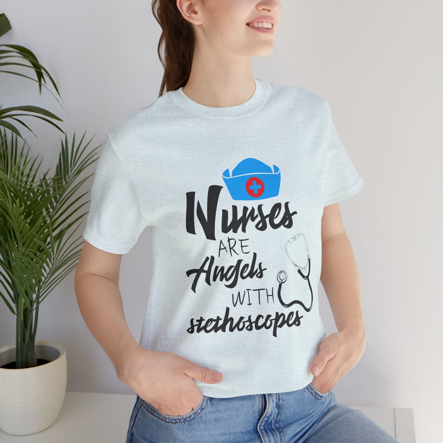 Nurses Are Angels With Stethoscopes - Unisex Jersey Short Sleeve Tee - 13354