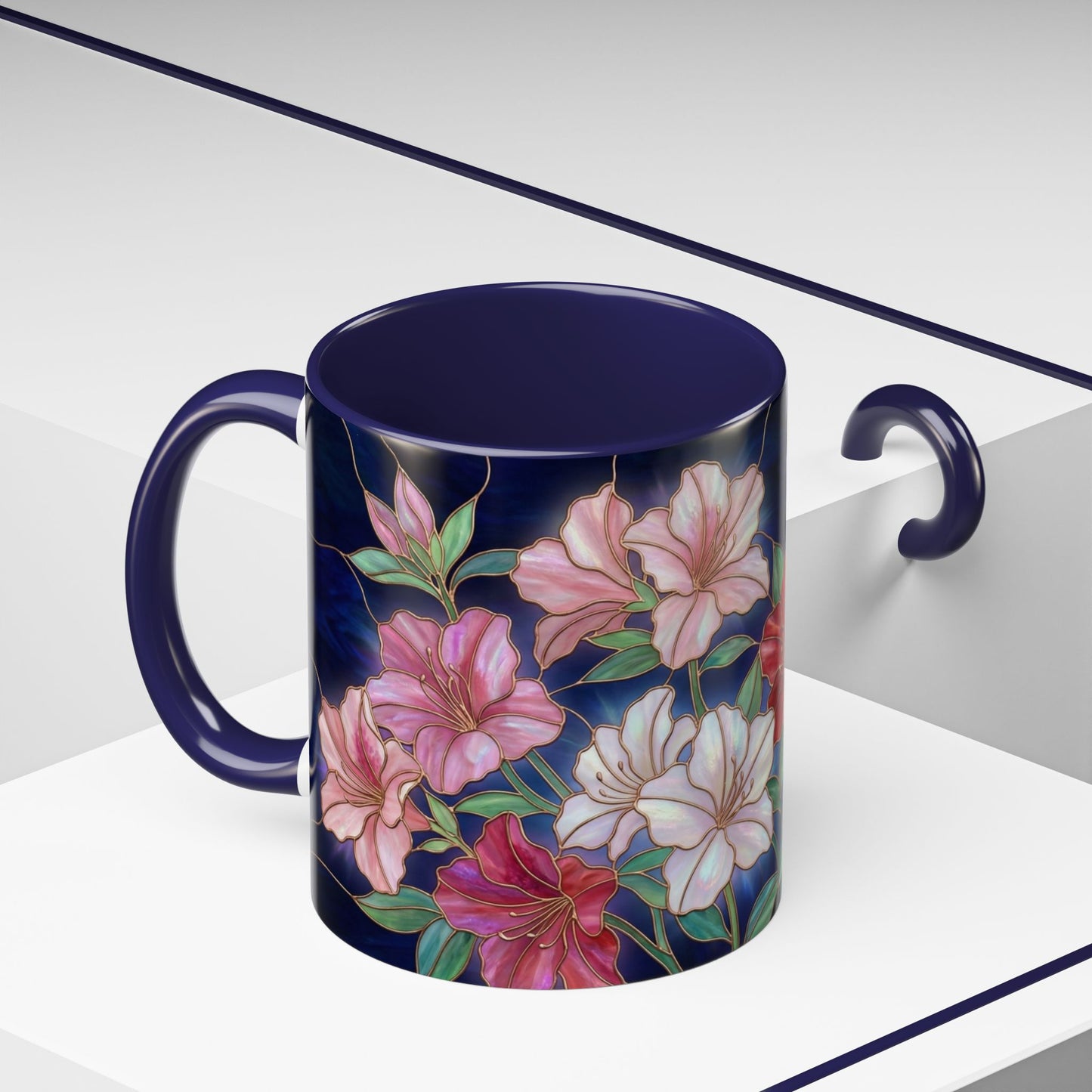 Azalea Floral Accent Coffee Mug — Stained Glass Design 11/15oz - 14554