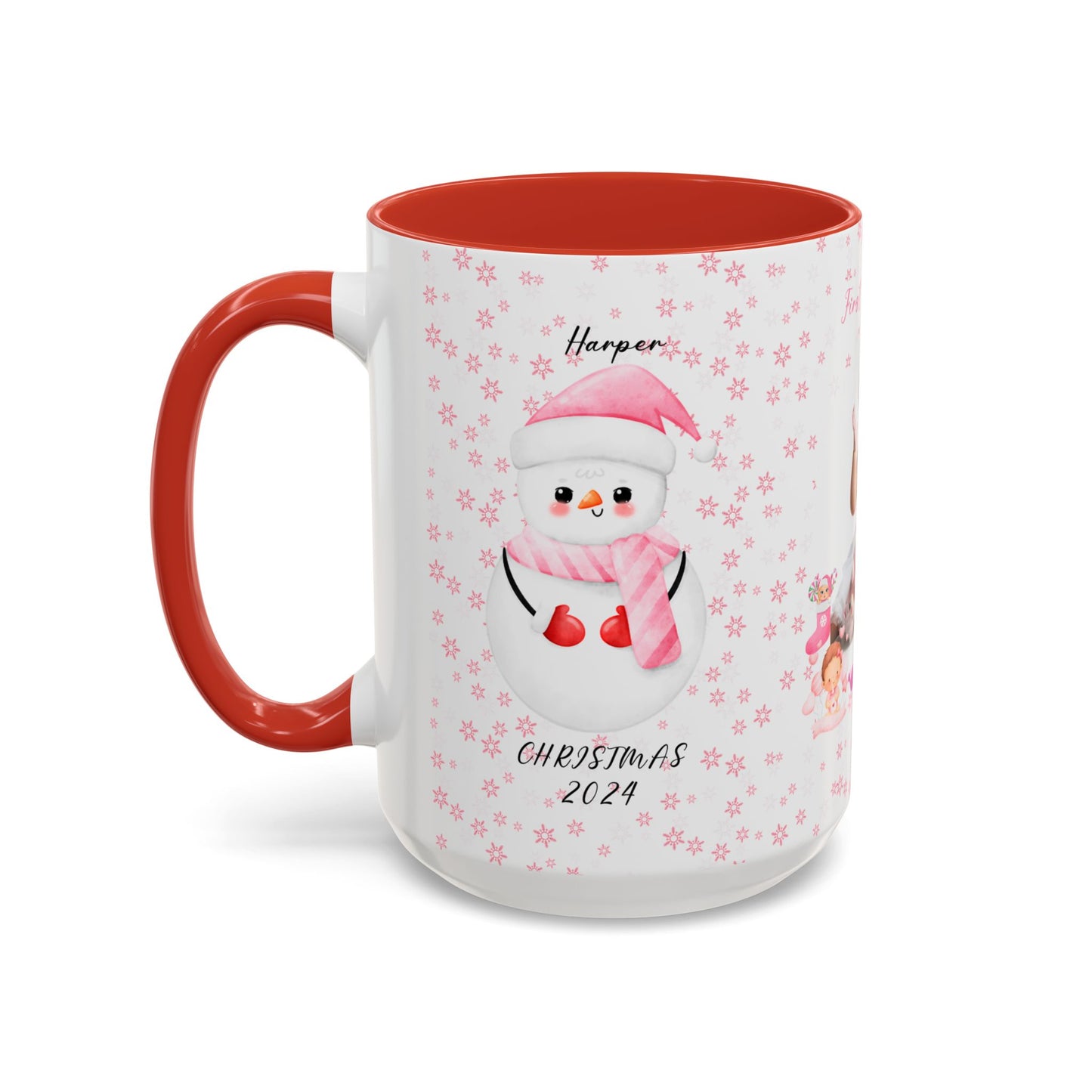 First Christmas, Baby Girl, Customizable - Accent Coffee Mug (11, 15oz) - 10001