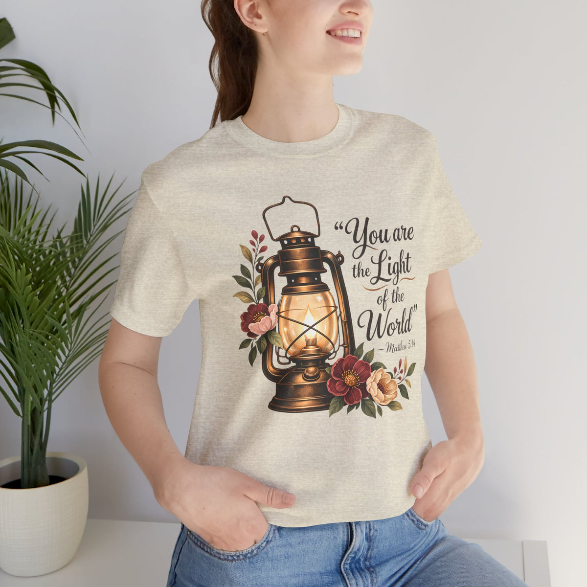 You Are the Light of the World T-Shirt, Vintage Floral Lantern Christian Tee - 14555