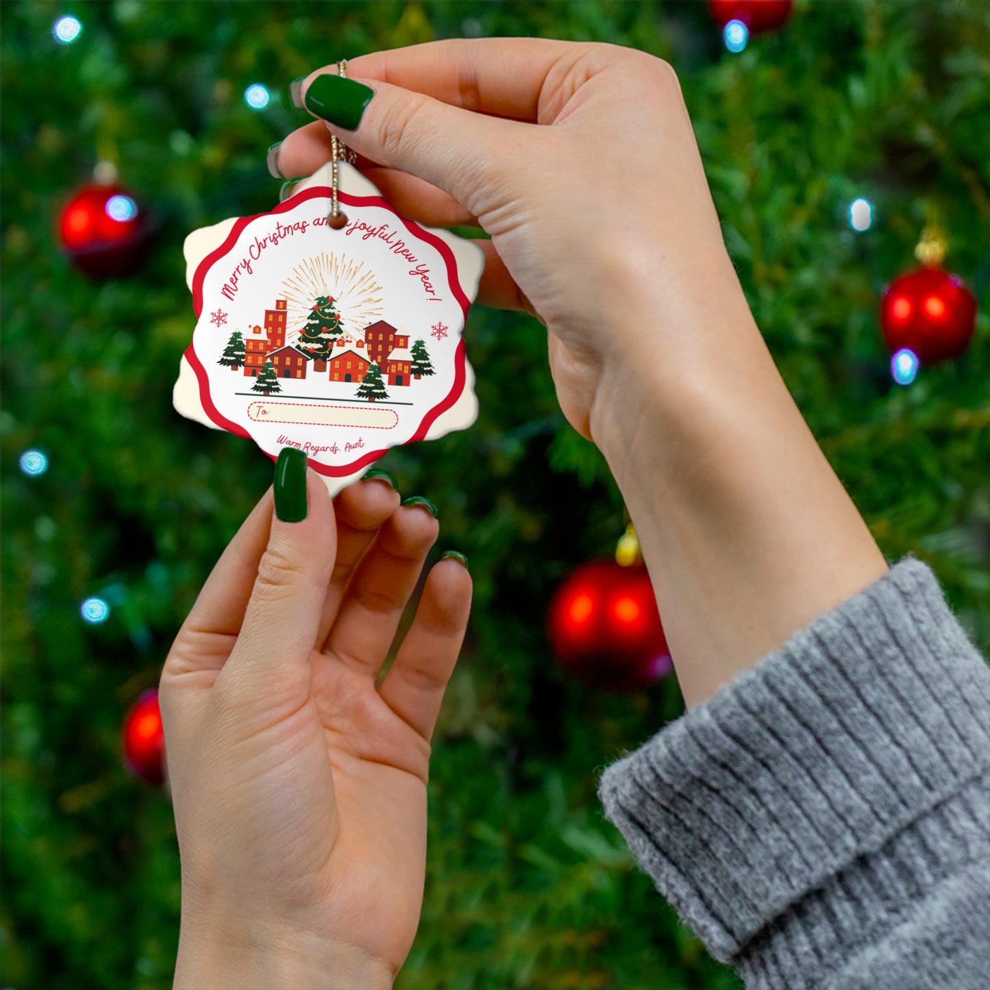 Merry Christmas & Joyful New Year - Ceramic Ornament, 2 Shapes