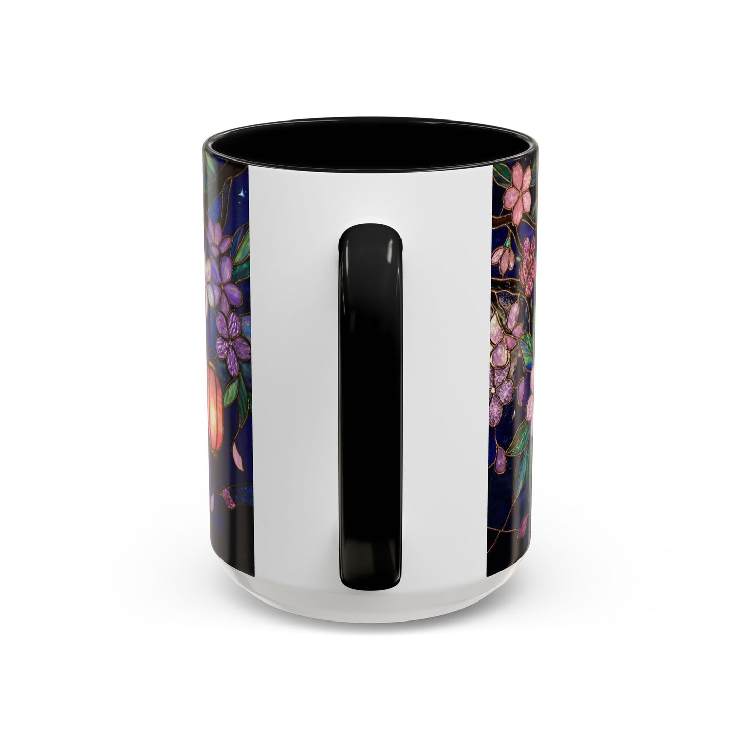 Cherry Blossom Lantern Coffee Mug — Floral Night Sky, Stained Glass Design (11/15 oz) - 14533