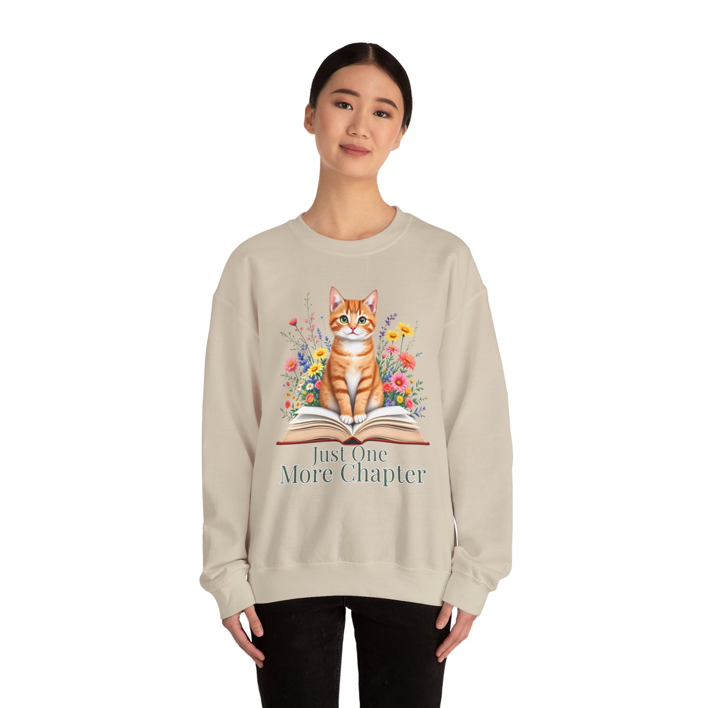 Just One More Chapter Cat Crewneck Sweatshirt – Cozy Book Lover Gift - 14813