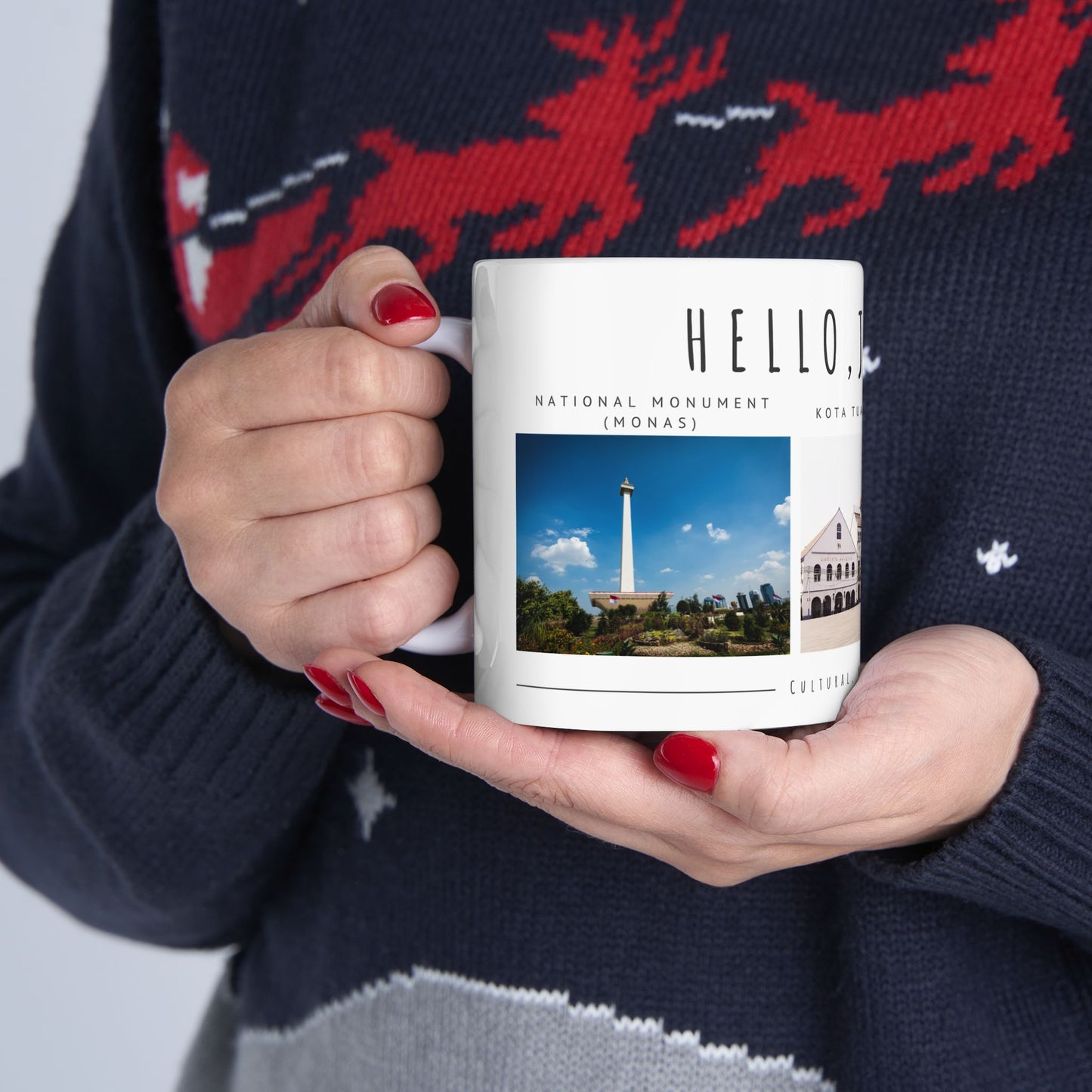 Hello Jakarta Ceramic Mug - 11oz & 15oz, Perfect for Travel Lovers & Home Decor - 12022