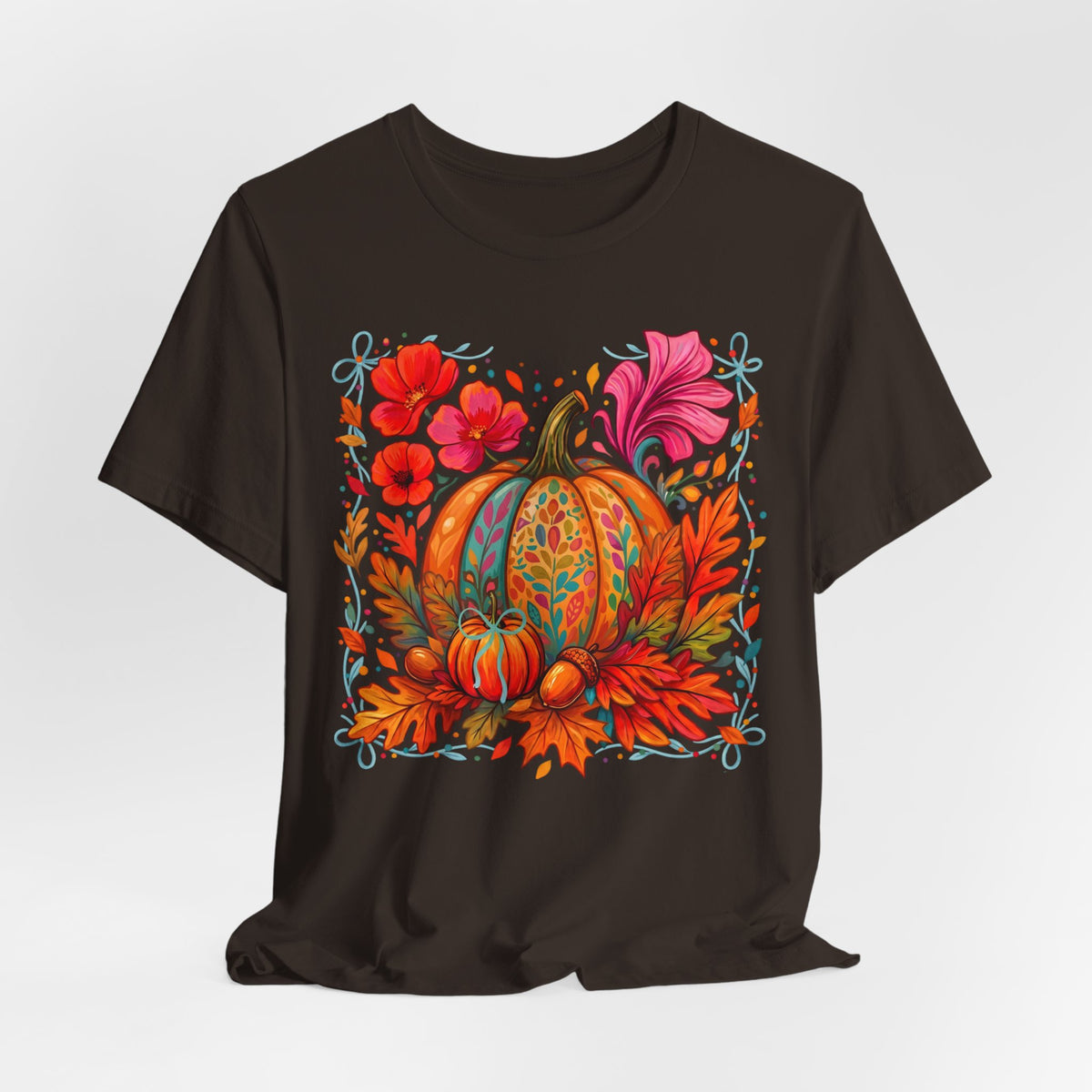 Autumn Floral Pumpkin T-Shirt, Fall Harvest Graphic Tee - 14930