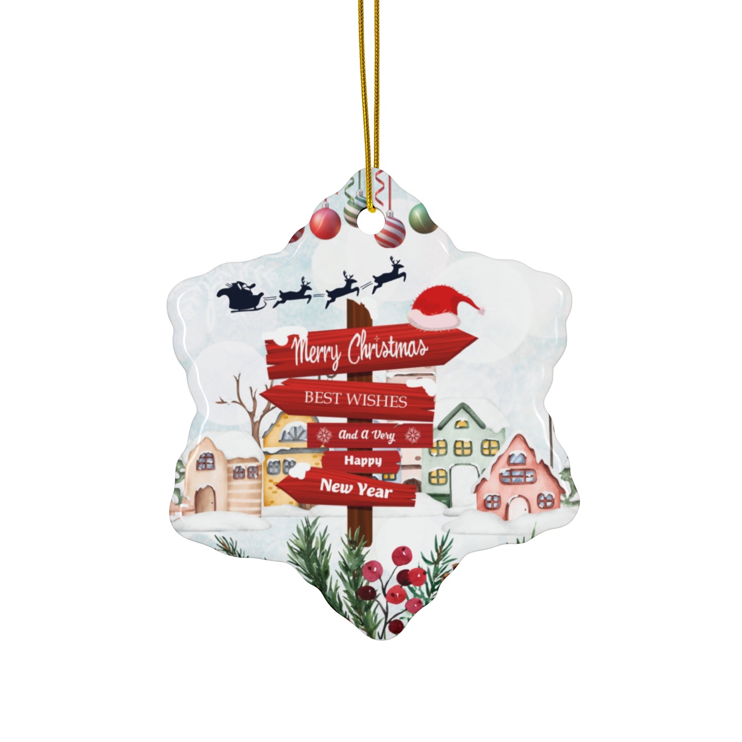 Merry Christmas Sign - Ceramic Ornament, 4 Shapes