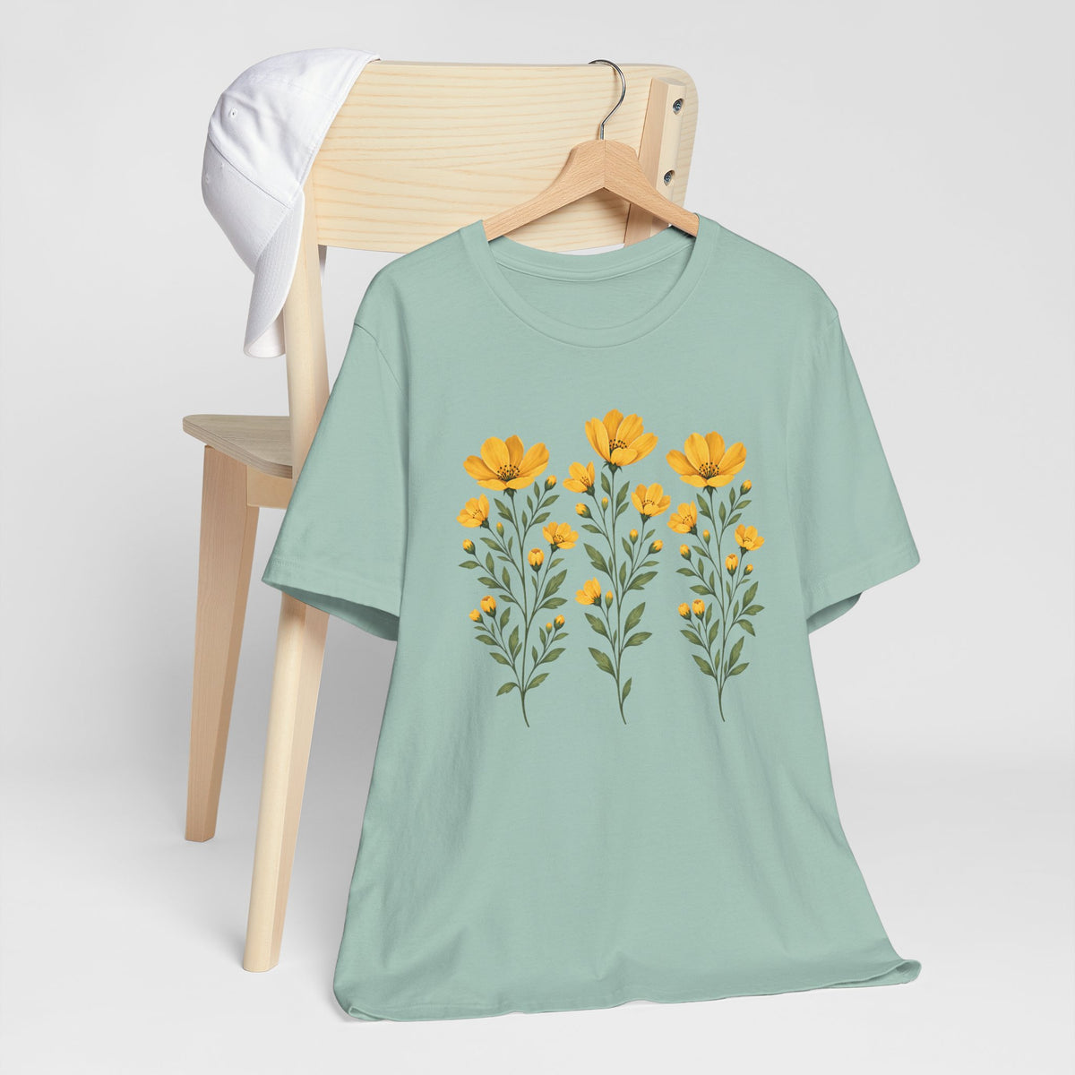 Golden Yellow Wildflower T-Shirt, Vintage Botanical Floral Tee - 14544