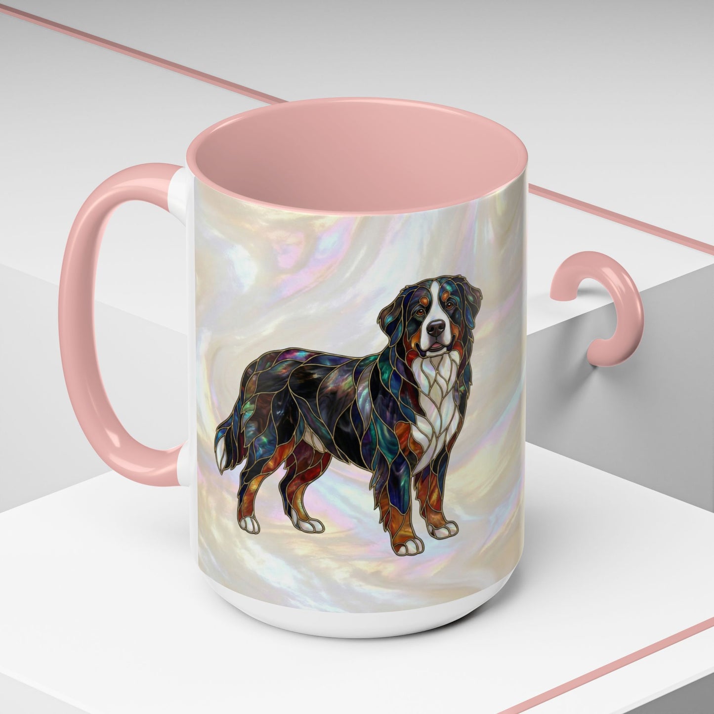 Bernese Mountain Dog Accent Coffee Mug — Stained Glass Design (11/15 oz) - 14617