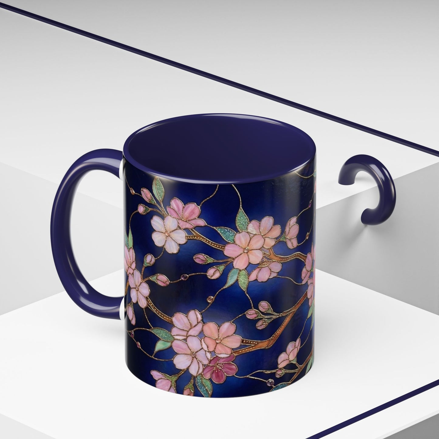 Cherry Blossom Accent Coffee Mug — Stained Glass Design 11/15oz - 14560