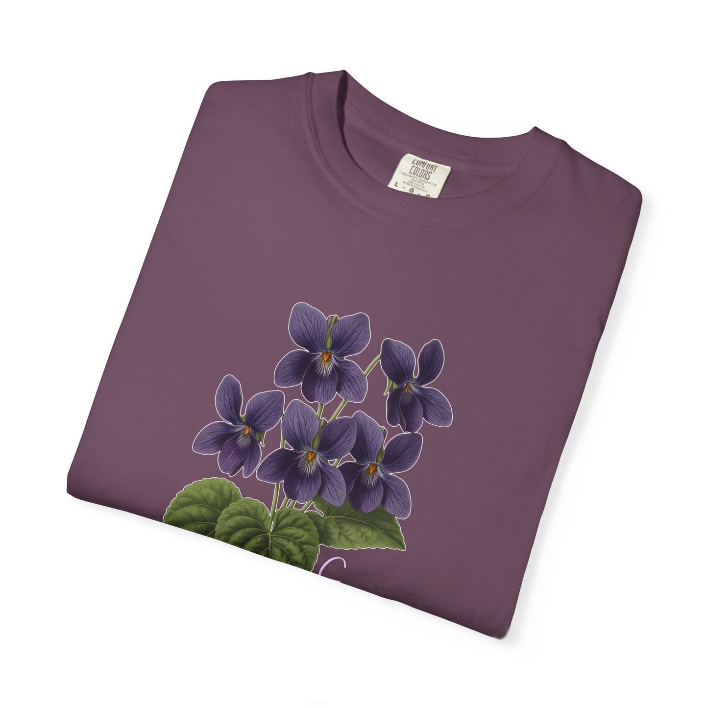 February Birth Flower Violet T-Shirt – Heavyweight Garment-Dyed Tee - 14694