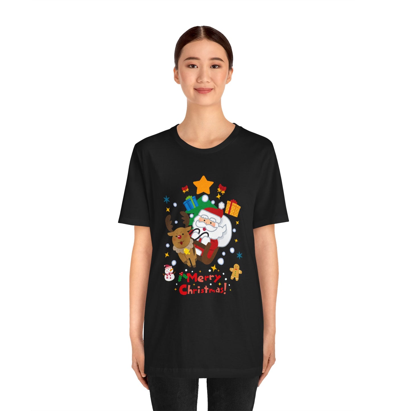 Santa & Reindeer, Merry Christmas - Unisex Jersey Short Sleeve Tee - 10494