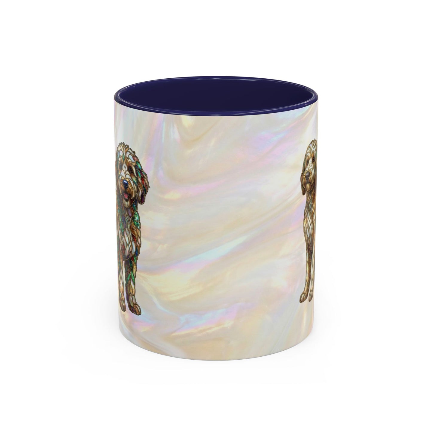 Personalized Dog (Goldendoodle) Coffee Mug - Accent Ceramic Mug with Name and Stained Glass Design - 14530