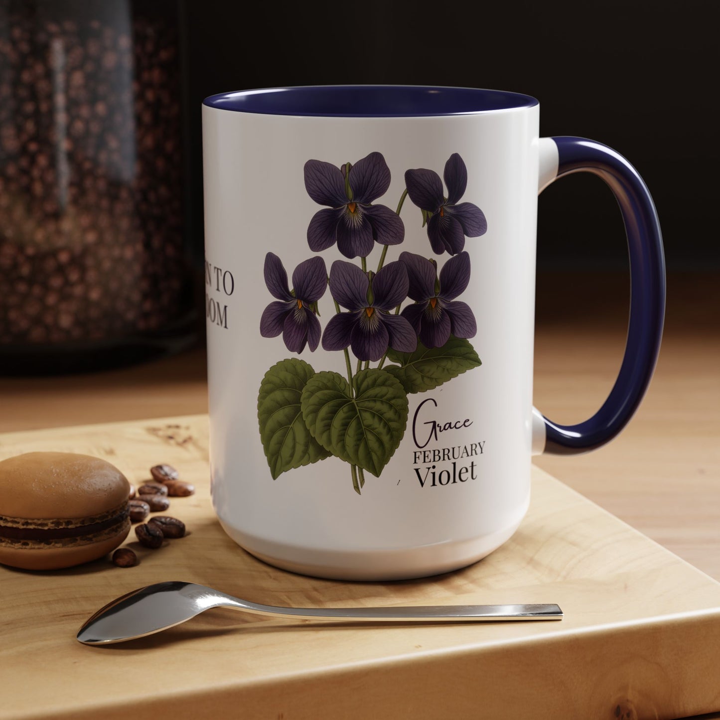 February Birth Flower Violet Mug – Personalized Name Coffee Cup - 14687