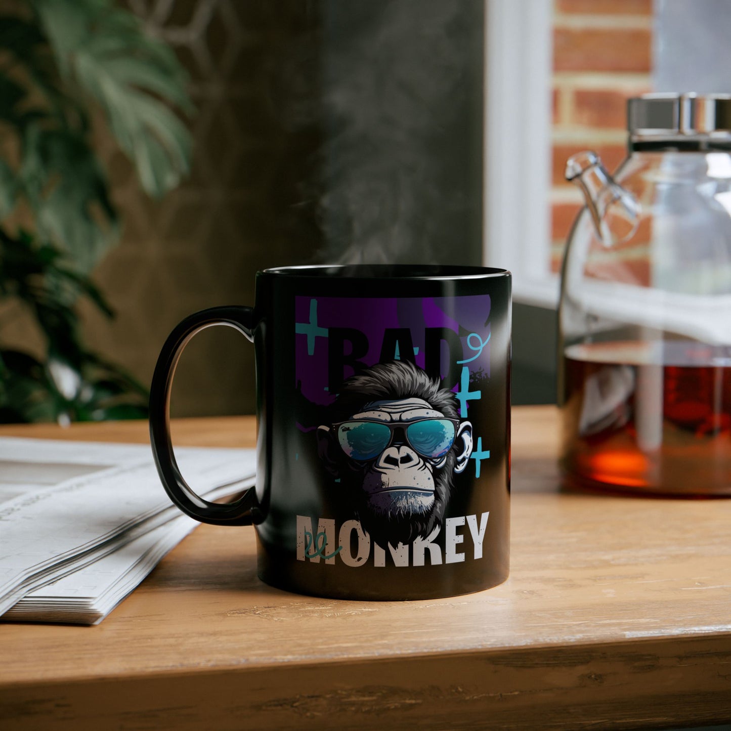 Bad Monkey Black Mug: Fun Coffee Cup for Gift, Black Ceramic Mug, Unique Mug for Animal Lovers, Cool Office Mug - 14081