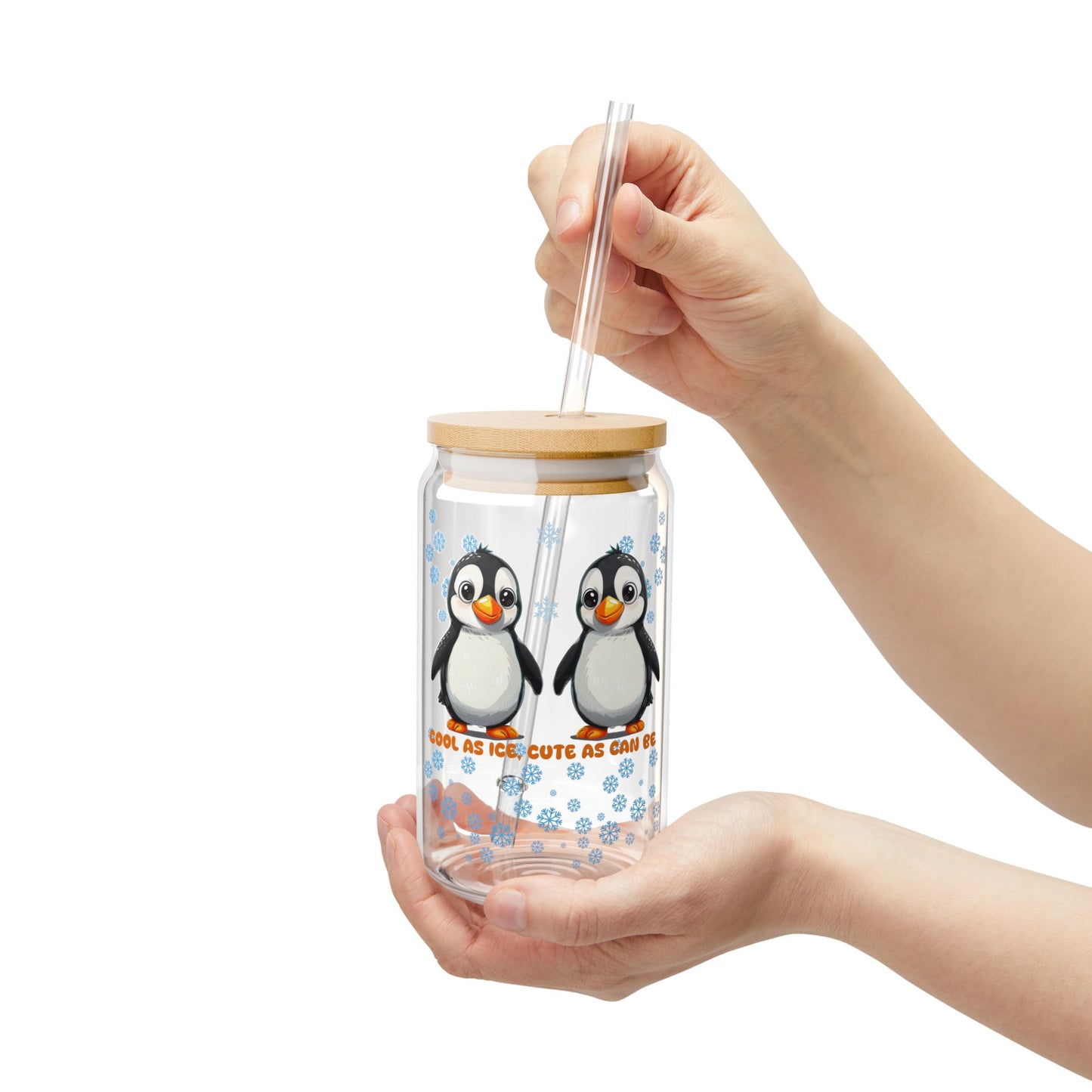 Penguin: Cool As Ice, Cute As Can Be,  Customizable - Sipper Glass, 16oz