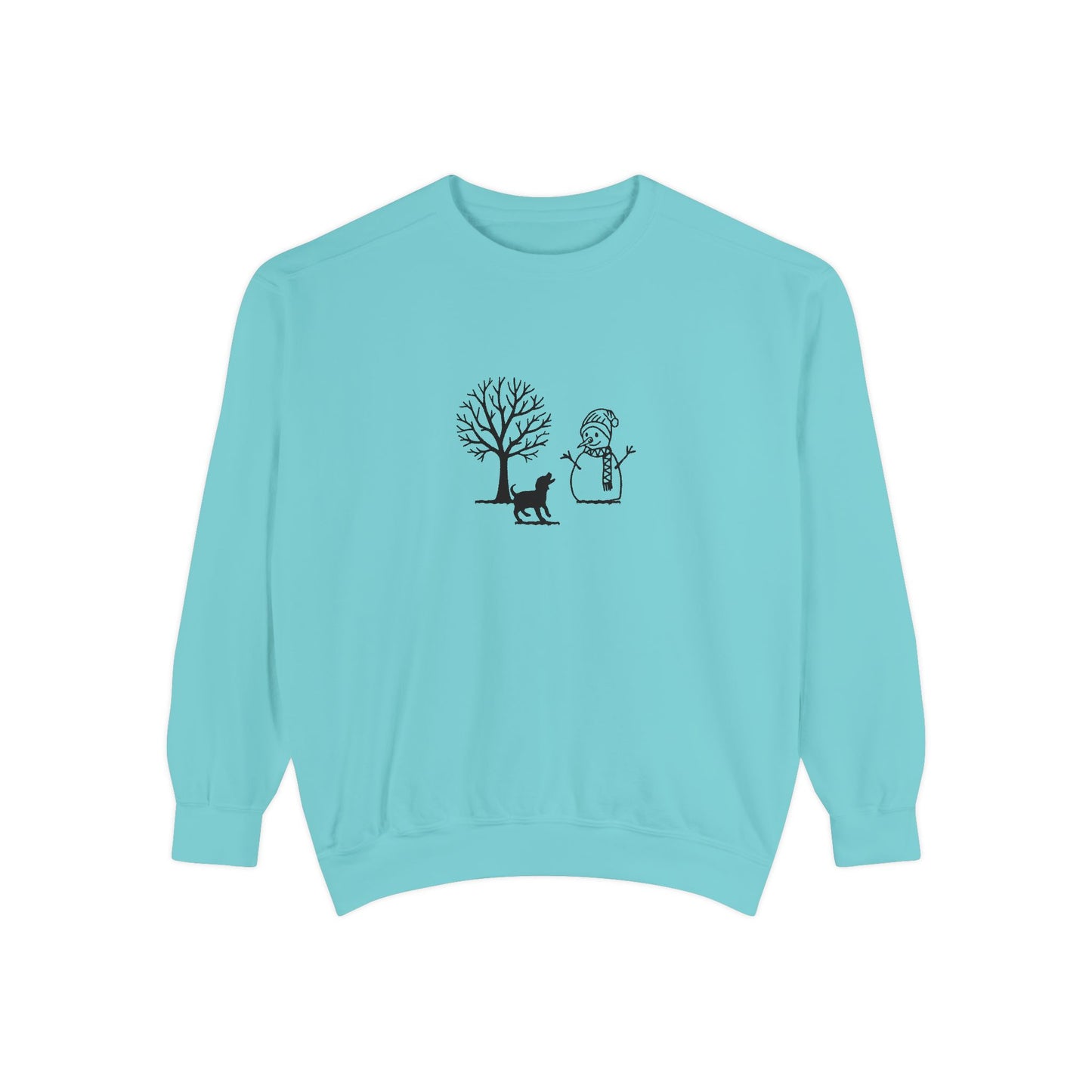 Winter Tree, Snowman, Puppy - Unisex Garment-Dyed Sweatshirt - 10261