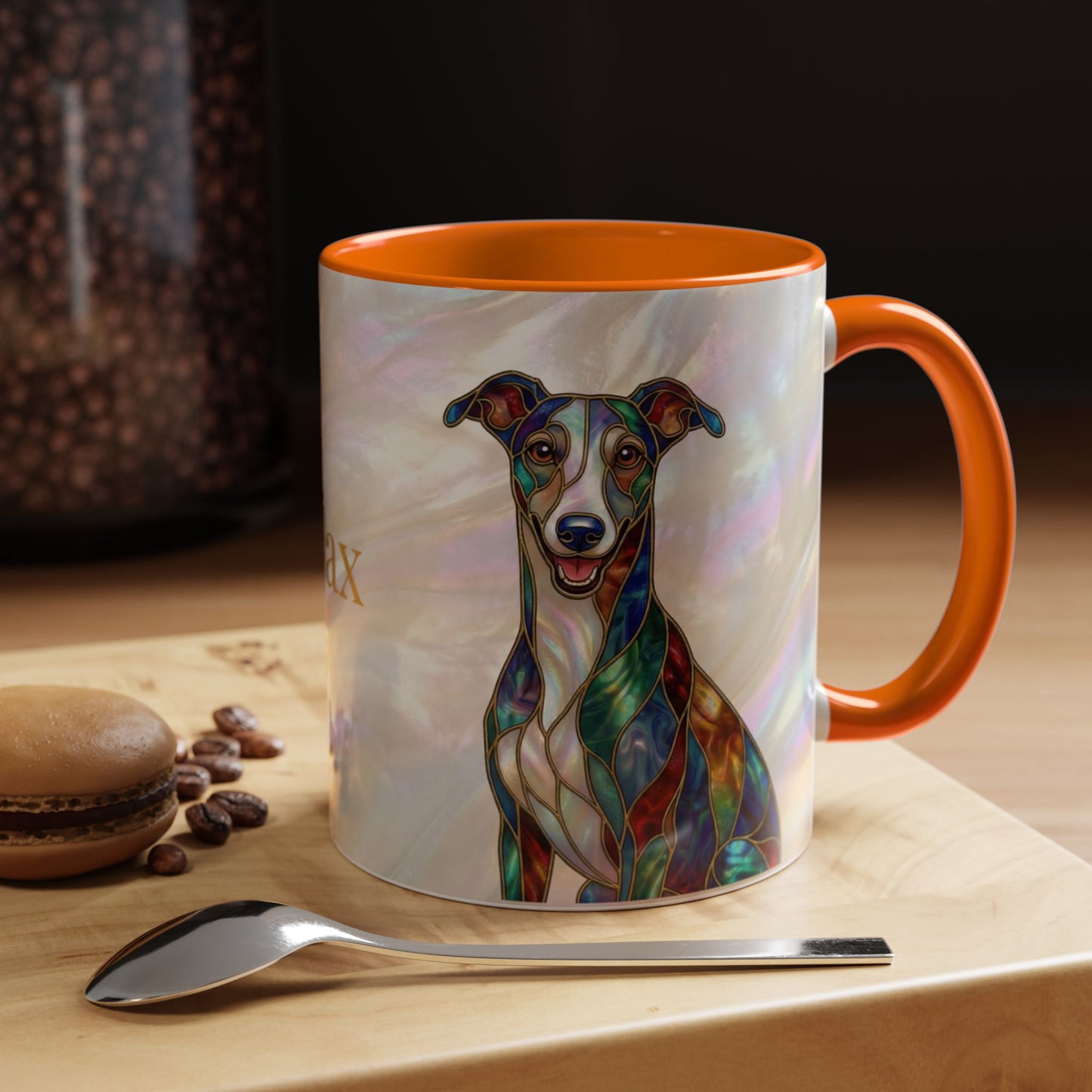 Personalized Greyhound Coffee Mug – Stained Glass Dog Accent Mug (Name Customizable)  - 14523
