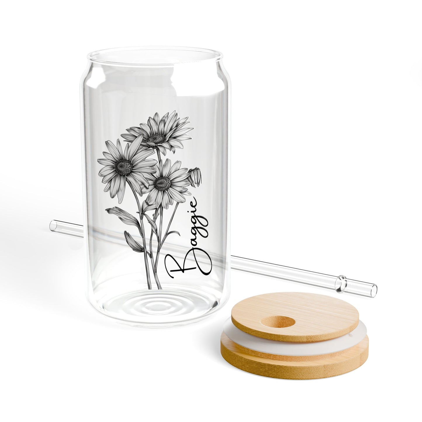 Daisy Flowers,  Customizable - Sipper Glass, 16oz